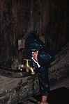 Worker cleans a fermentation tank, Normandy, France.